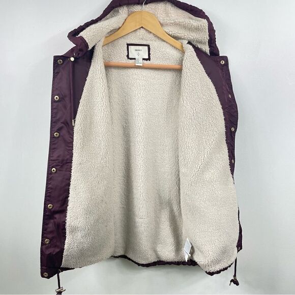 Burgundy Sherpa lined hooded Jacket S forever21 anorak,utility windbreaker. - Picture 2 of 6